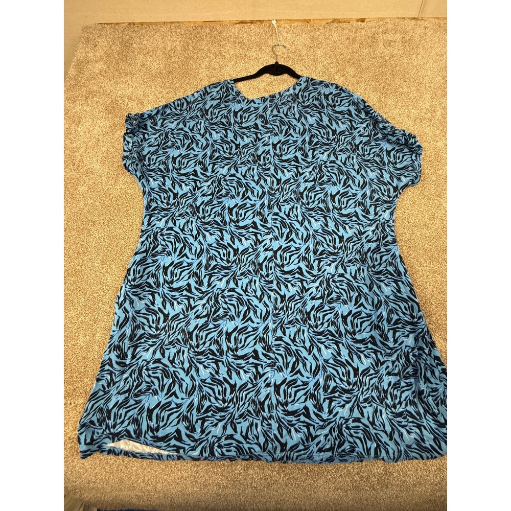 Terra & Sky Womens 2X Blue Black Abstract Tiger Pocket T-Shirt Dress 20W‎ 22W
